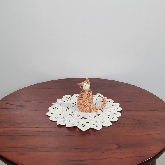 Orange Tabby Cat Figurine Fine Bone China Cute Ring Holder Jewelry Organizer Vtg - Picture 3 of 13